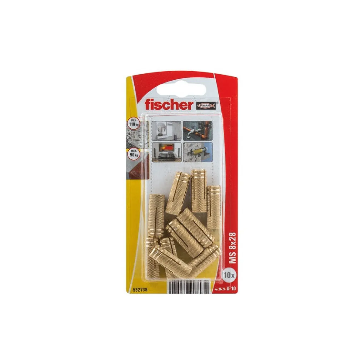 Chevilles à expansion FISCHER 10 Chevilles ms 8x28 Laiton Longueur 28 mm Pack de 10 - vue 2