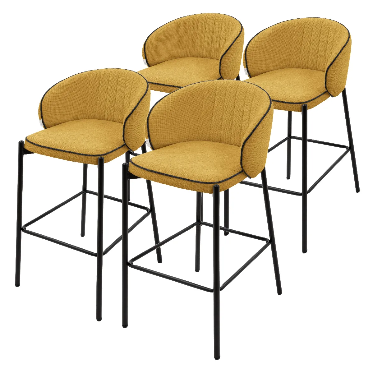 Ml-design Lot de 4 tabourets de bar avec dossier - Moutarde