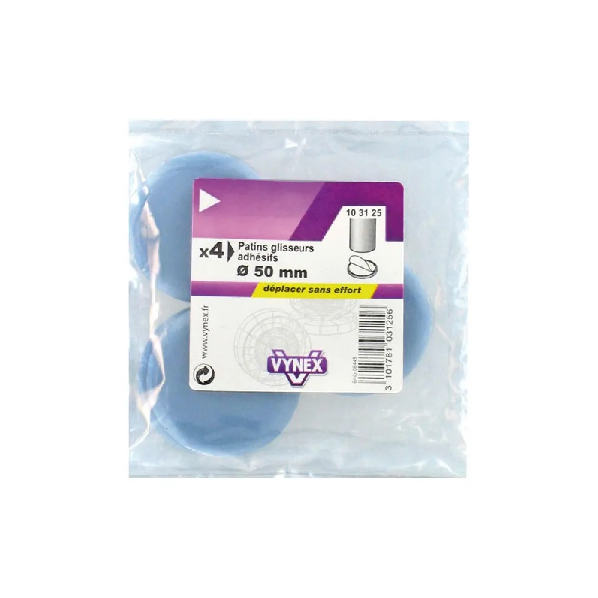 Patin glisseur ptfe gris adhésif d.50mm blister de 4