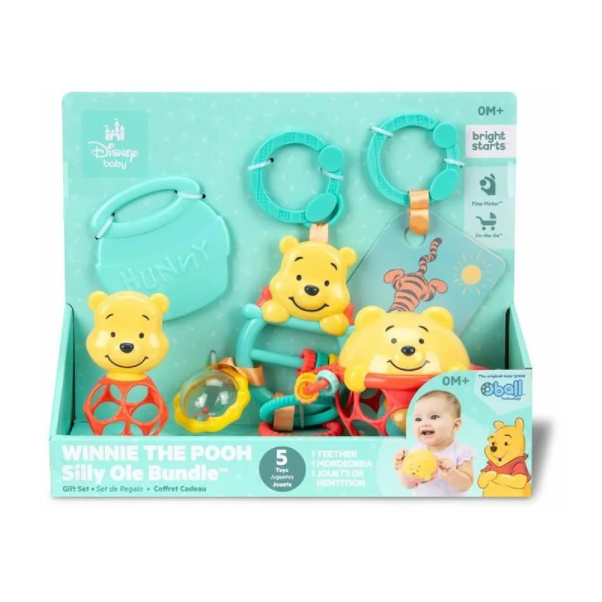 DISNEY BABY WINNIE Coffret cadeau de naissance bébé 5 jouets dont 1 de dentition Winnie et O ball hochet et attache poussette - vue 2