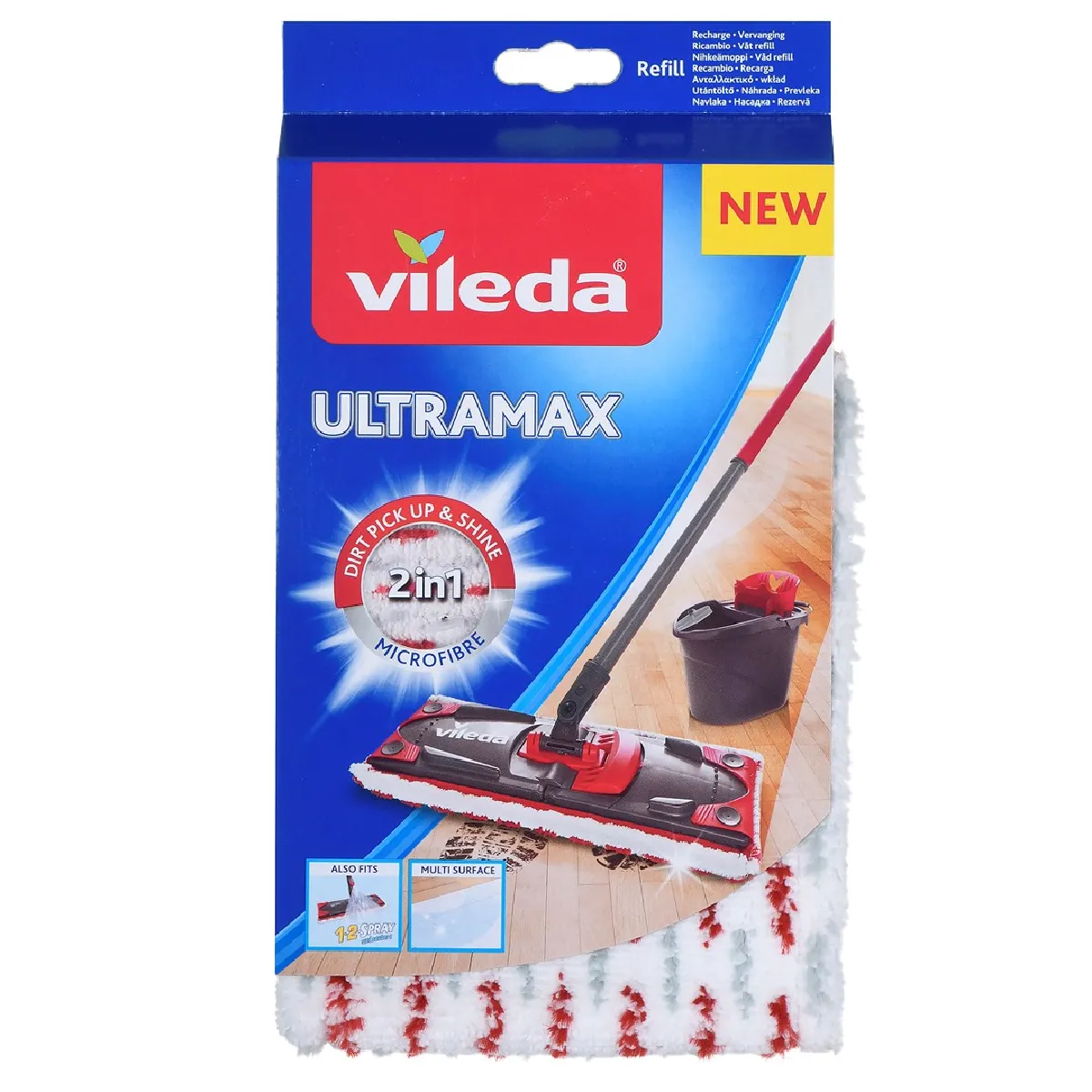 Recharge Ultramax Vileda 102898341 – Microfibre 2 En 1, Lavable En Machine