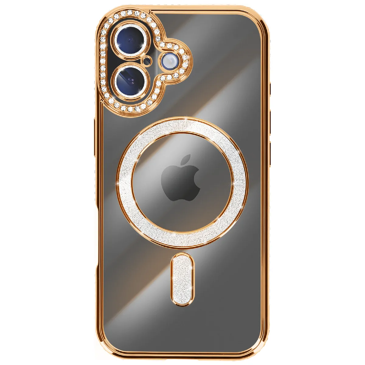 Avizar - Coque pour iPhone 17 - Compatible MagSafe - Contour Strassé - Doré - Image 2