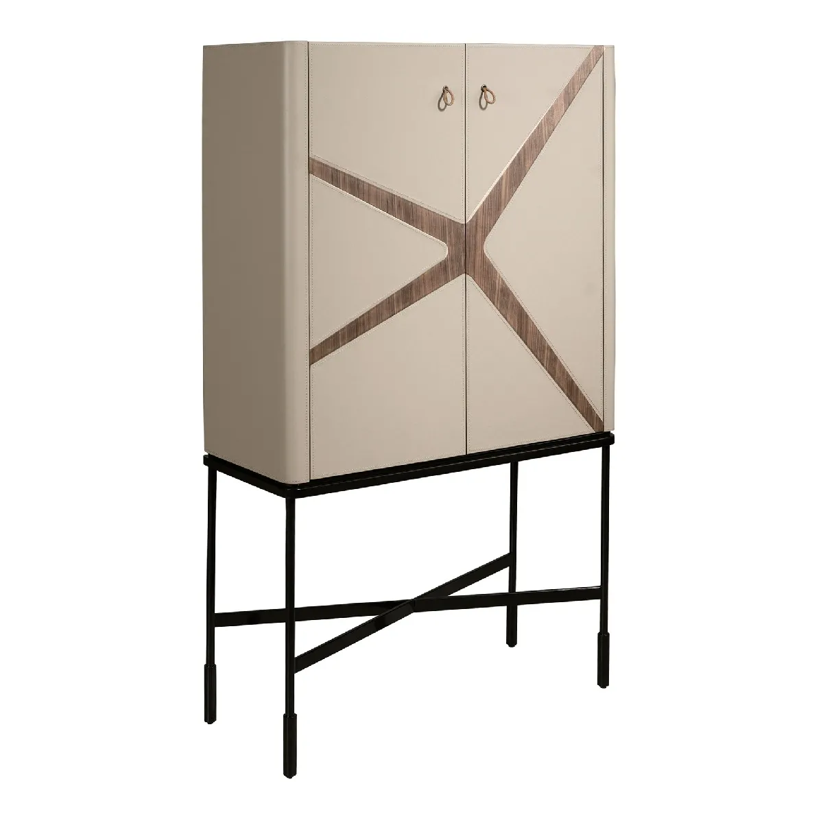 Buffet haut en similicuir, noyer et acier noir