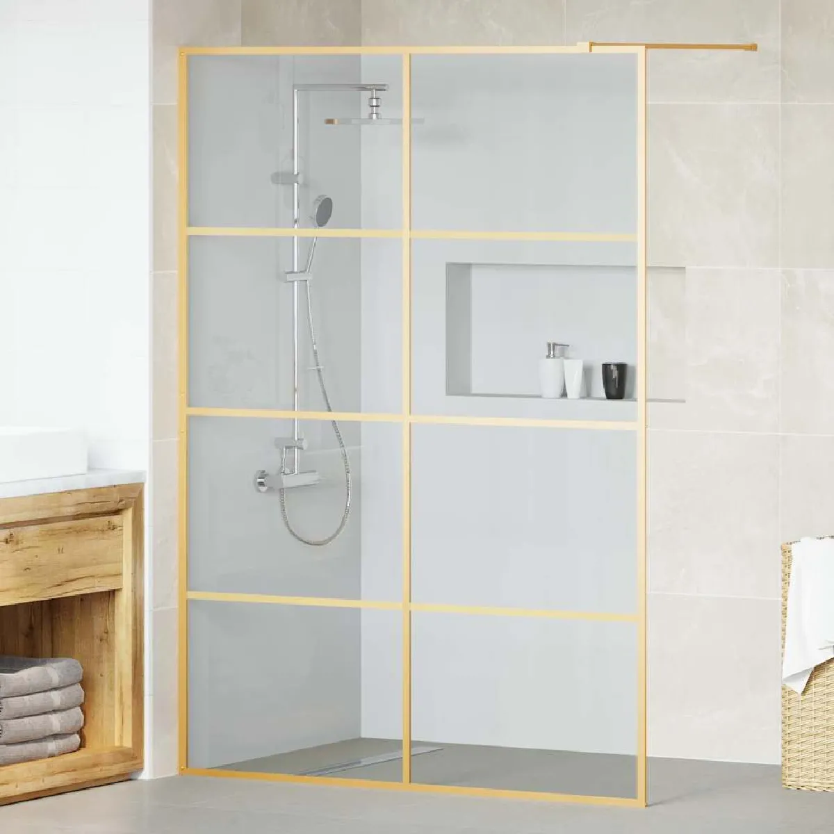 vidaXL Mur de Douche à 'Italienne Doré 140 x 195 cm verre trempé