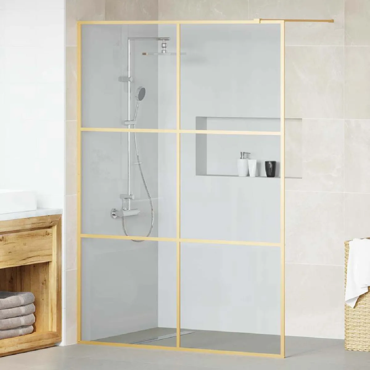 vidaXL Mur de Douche à 'Italienne Doré 140 x 195 cm verre trempé - vue 2