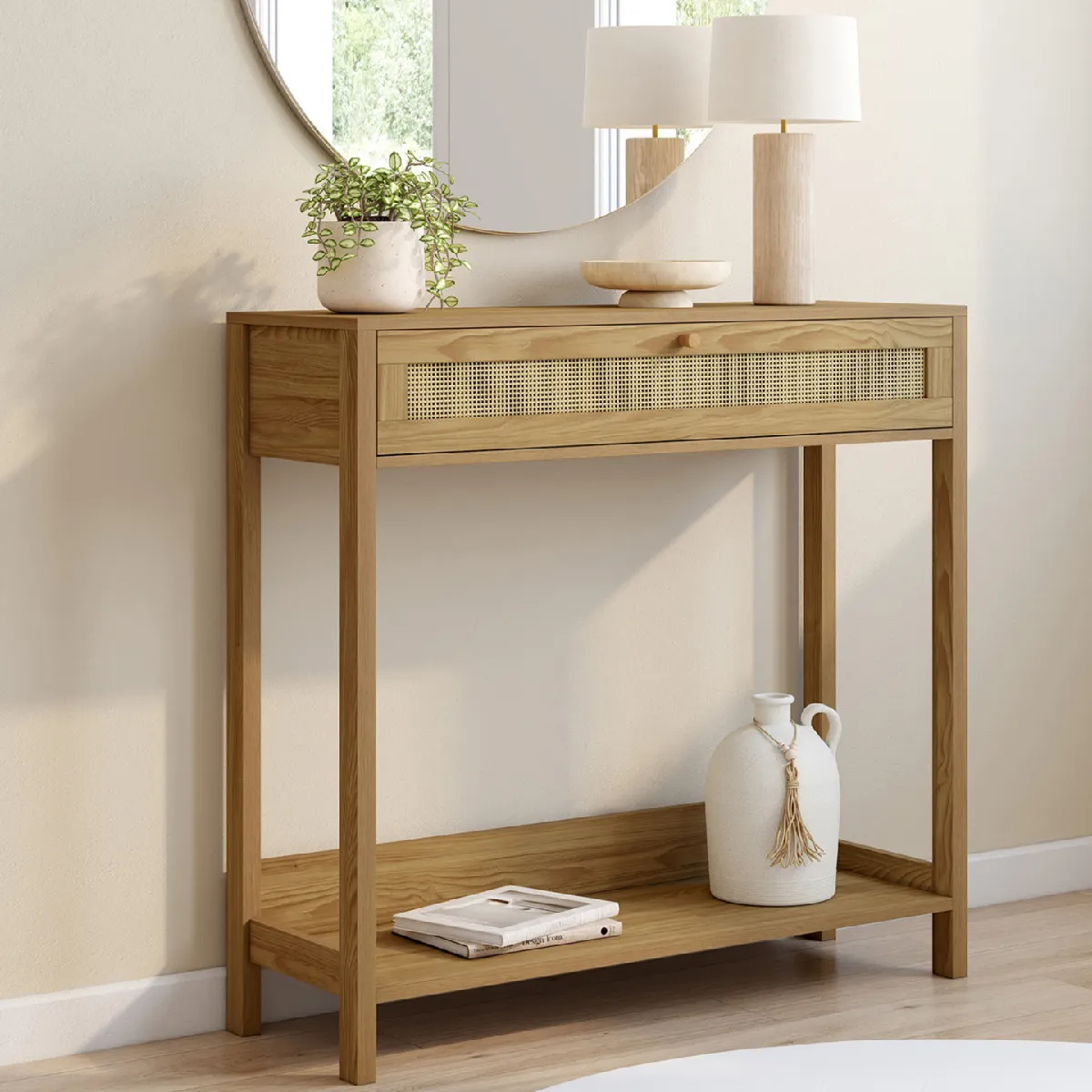 Idmarket Console Hanae 1 Tiroir Cannage