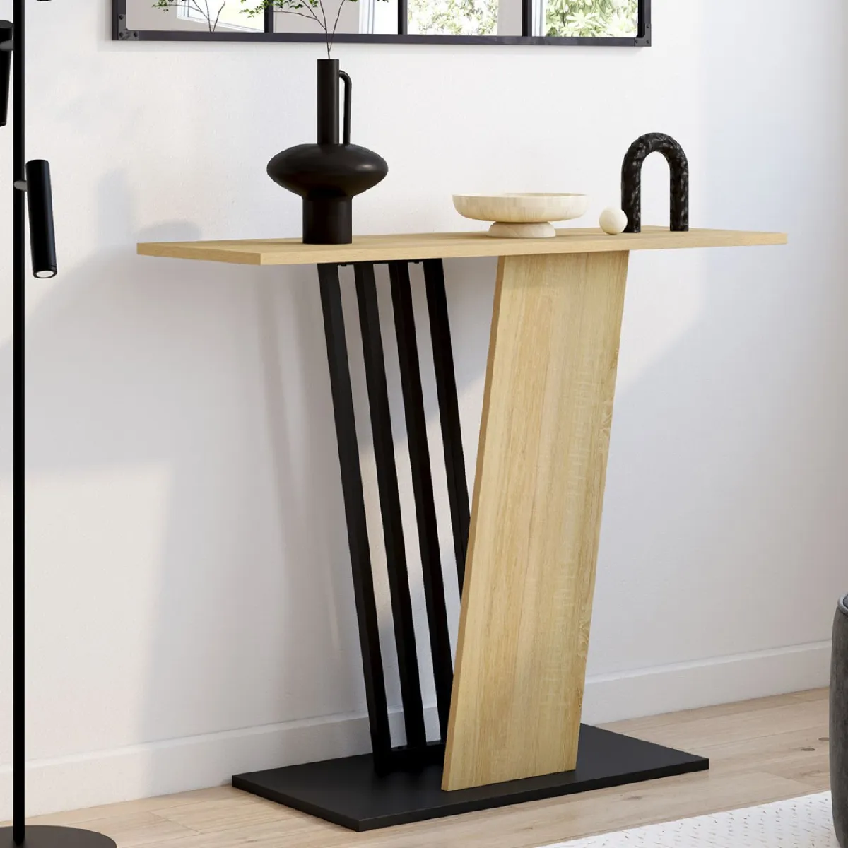 Idmarket Noir Console Vicky Plateau Bois Et