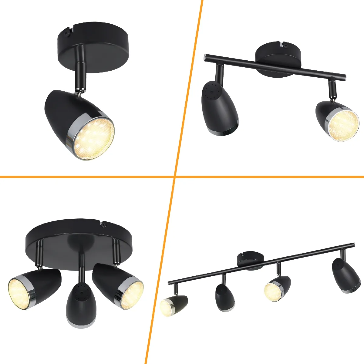 Zmh Spot de plafond orientable 4 lampes - Noir