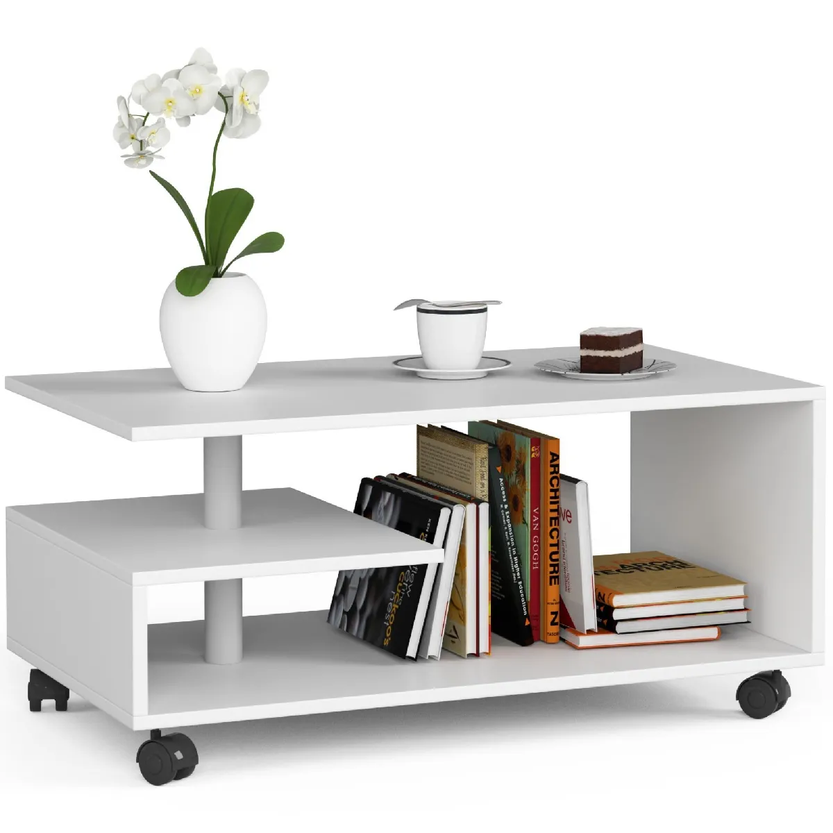 Comparer les prix de Akord Table Basse Vini Sur Roues Blanc 90X51X40