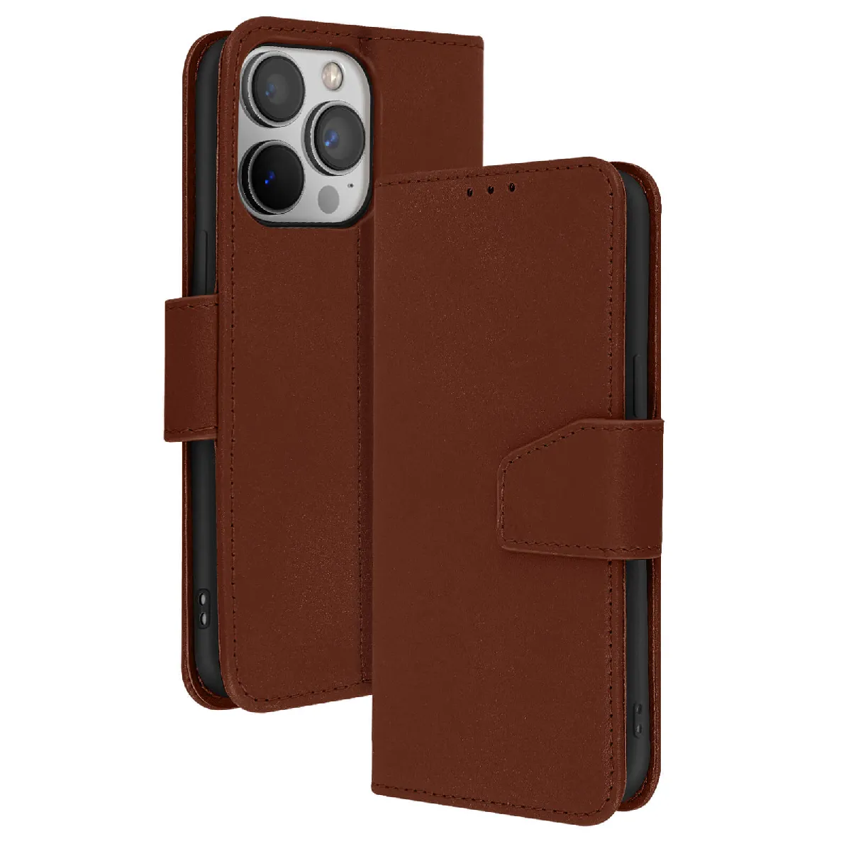 Avizar - Étui Portefeuille pour iPhone 13 Pro Max - Cuir - Marron - Image 2