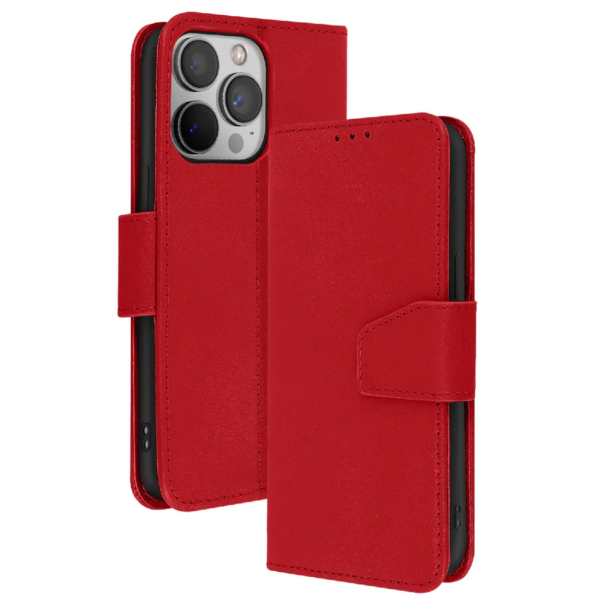 Avizar Rouge Étui Portefeuille Pour Iphone 13 Pro En Cuir Premium Avec Fonction Stand