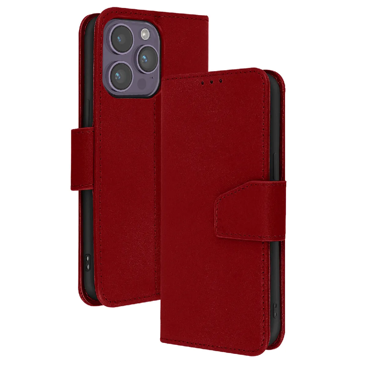 Avizar Rouge Étui Portefeuille Pour Iphone 14 Pro En Cuir Premium Avec Fonction Stand