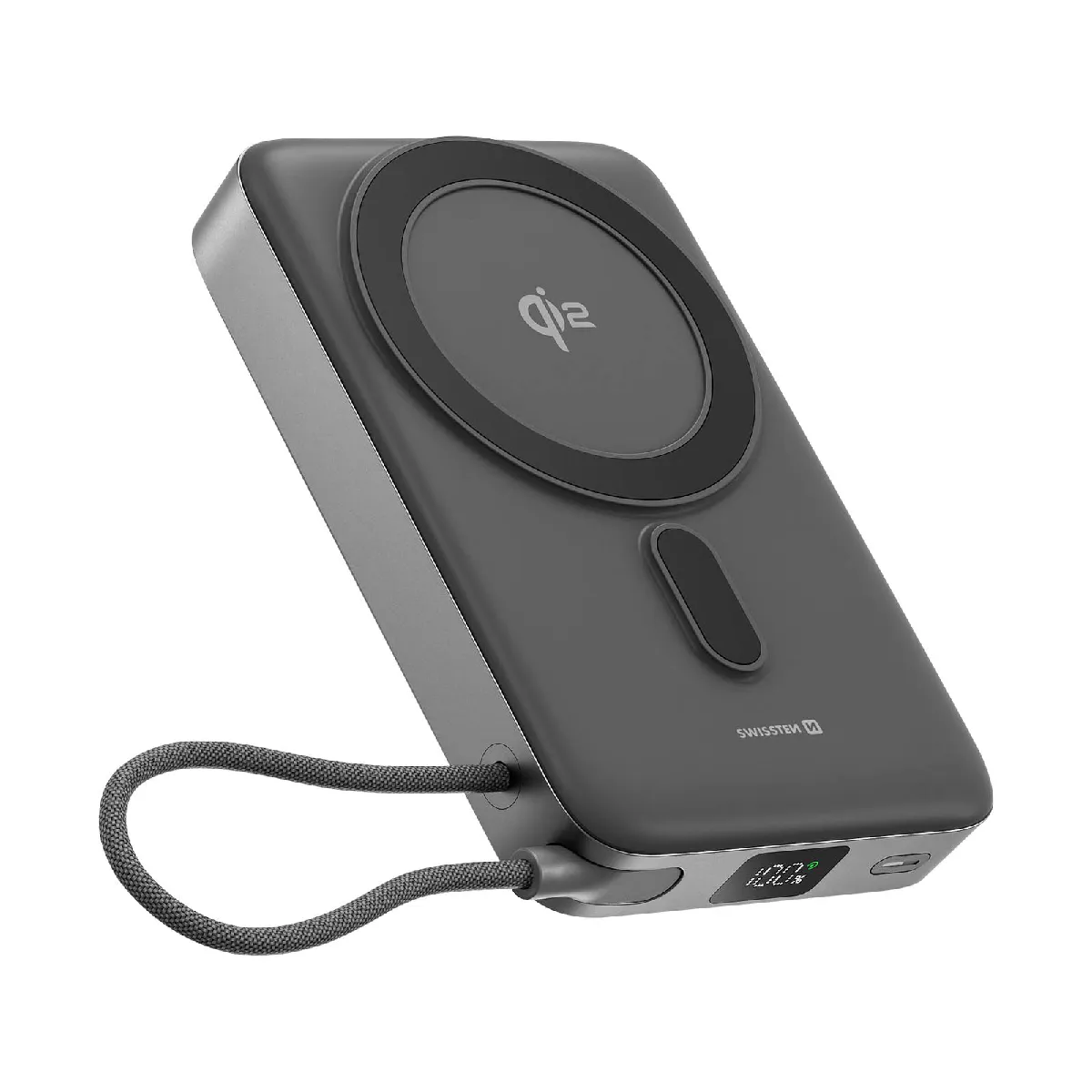 Powerbank Qi2 10000mAh compatible MagSafe et USB-C 35W avec B&eacute;quille support Gris