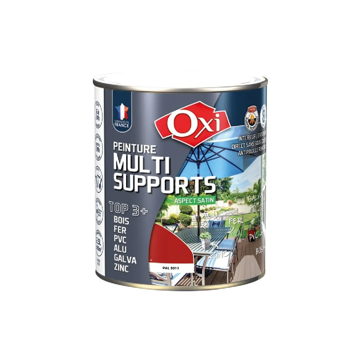 Oxi Peinture satinée multi-supports TOP3 Oxi - Bordeaux - 2,5 l