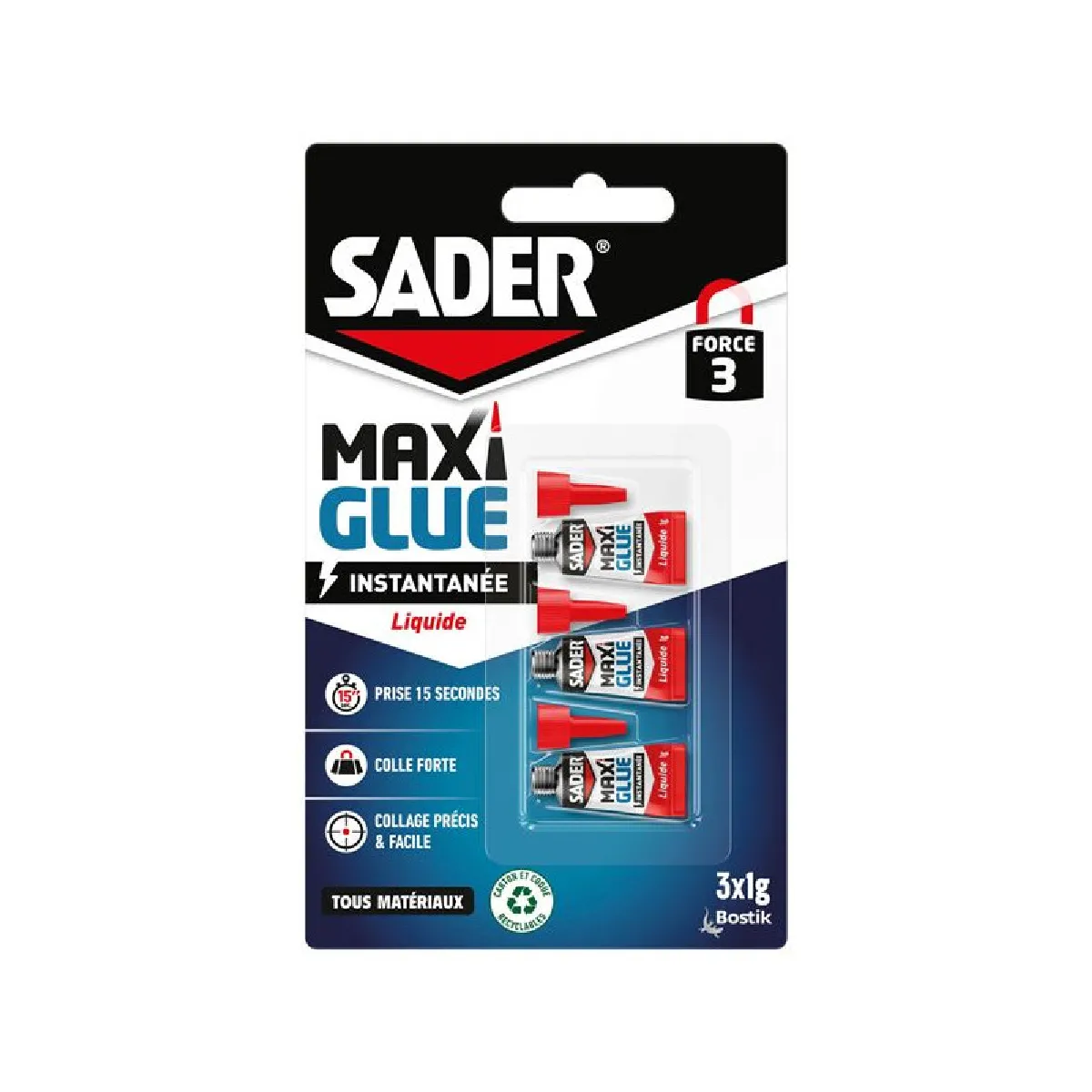 Sader Colle Maxi Glue tous matériaux universel liquide - transparent - 3x1g