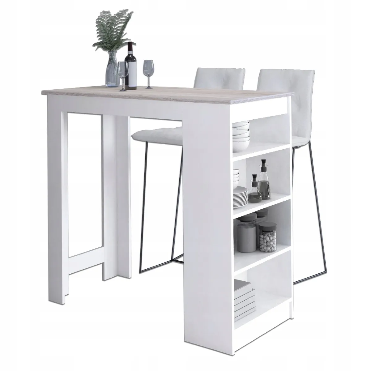 Comparer les prix de Akord Table Bar Avec Tabouret Blanc Et Chêne Sonoma 115X50X103