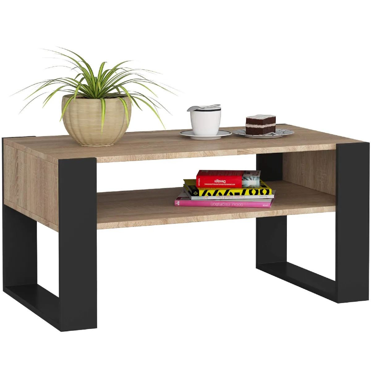 Comparer les prix de Akord Table Basse Domi Chêne Sonoma/Noir 92X53X45
