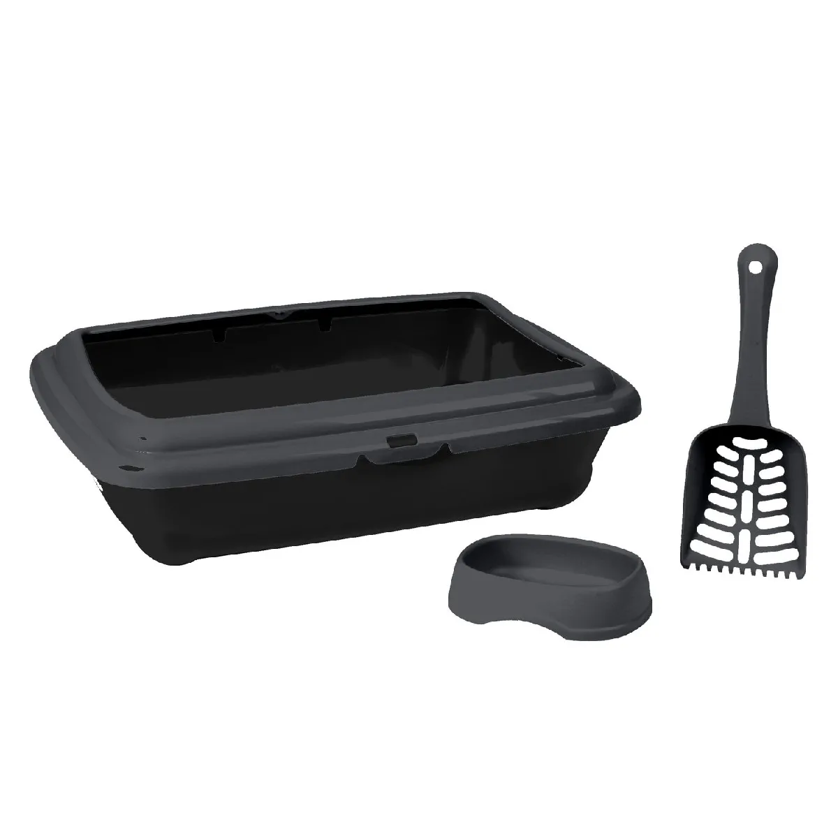 Comparer les prix de Bac à litière pour chat avec gamelle et pelle MOLLY - Gris