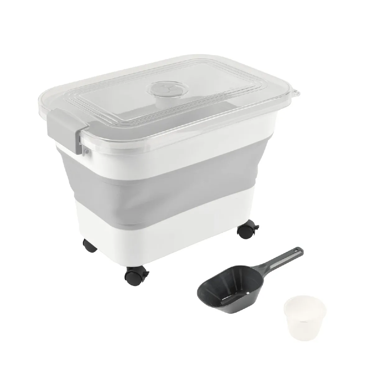 Comparer les prix de Boite conteneur à croquettes pliable avec roues - Blanc