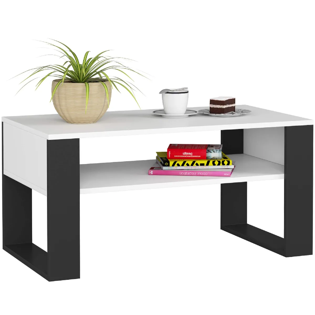 Meilleurs prix pour Akord Table Basse Domi Blanc/Noir 92X53X45