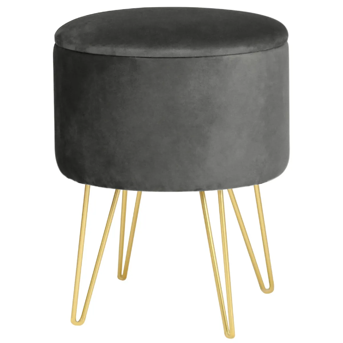 Akord Gris Pouf-Coffre Rond Velours