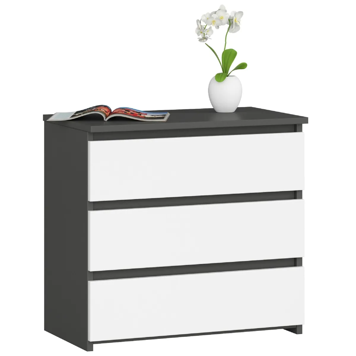 Akord Commode 3 Tiroirs Gris Graphite/Blanc 60X35X57