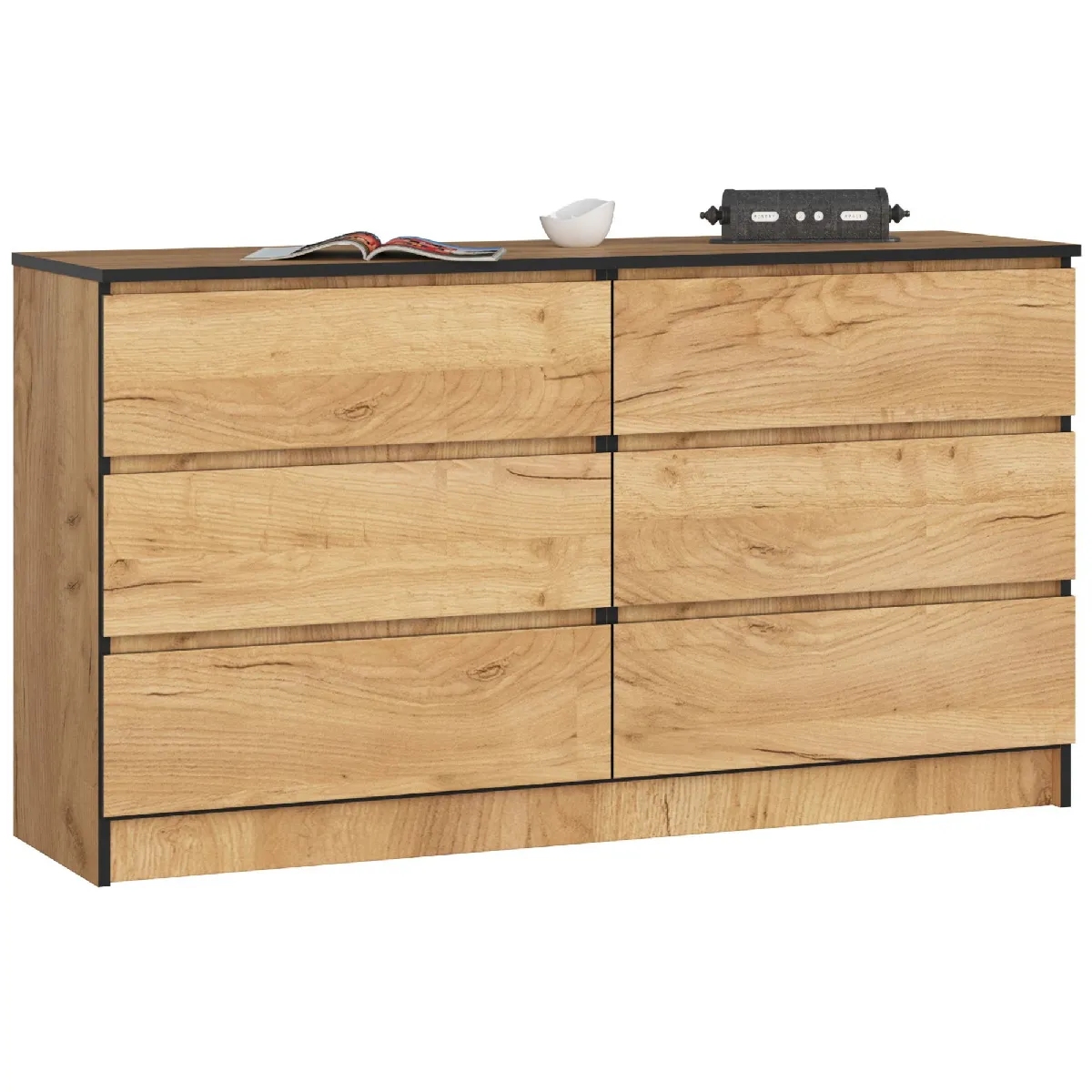 Commode AKORD K140 Chne Craft 138 cm 6 tiroirs faade Chne Craft 138x40x77 cm