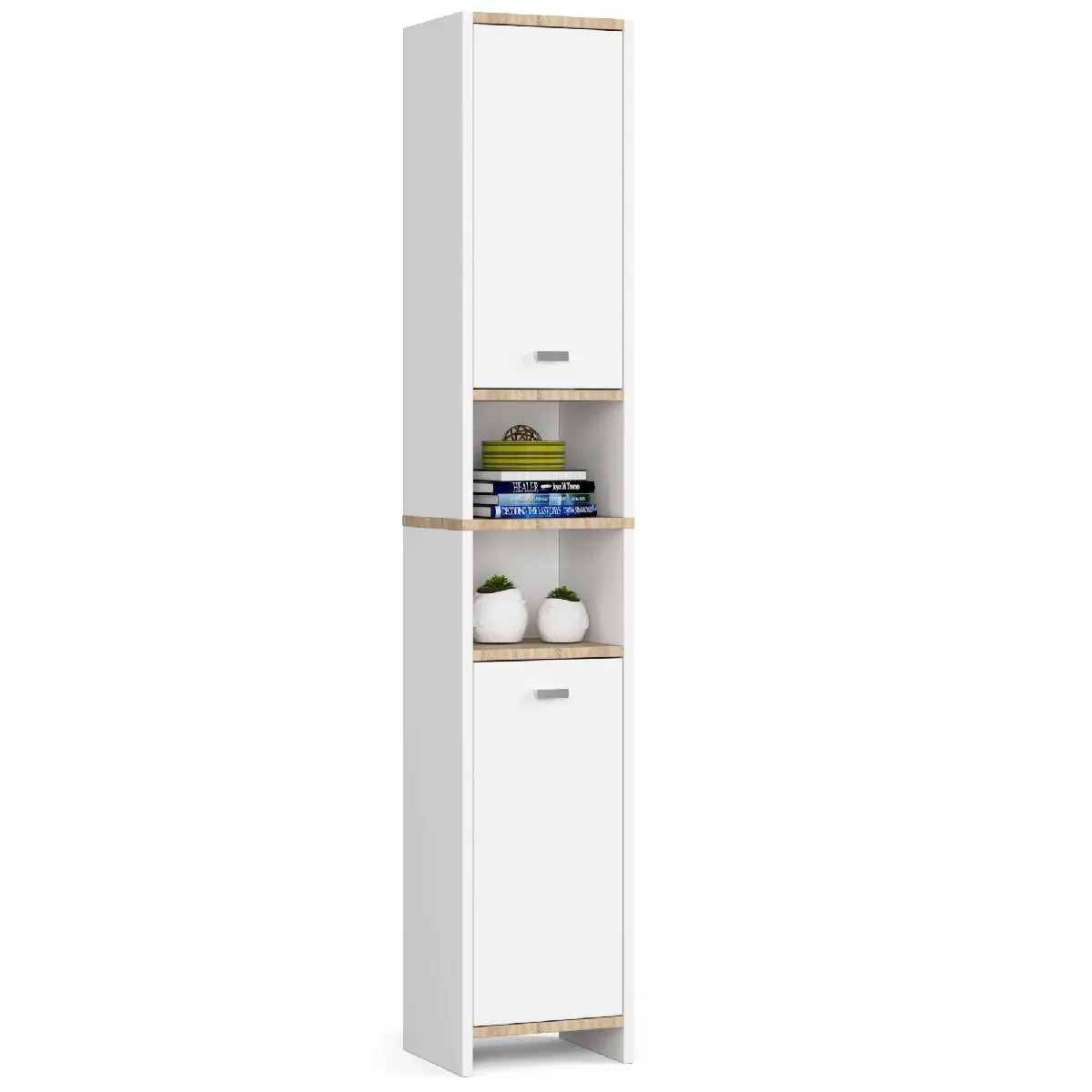 Colonne salle de bain beti blanche 32 cm 2 portes faade blanche 4 tagres 32x28x180 cm