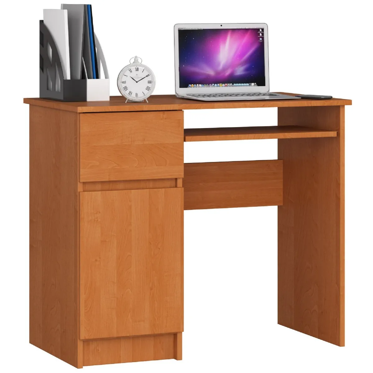 Bureau d'ordinateur gauche PIKSEL Aulne 90 cm 1 porte 1 tiroir faade Aulne 3 tagres 90x50x77 cm