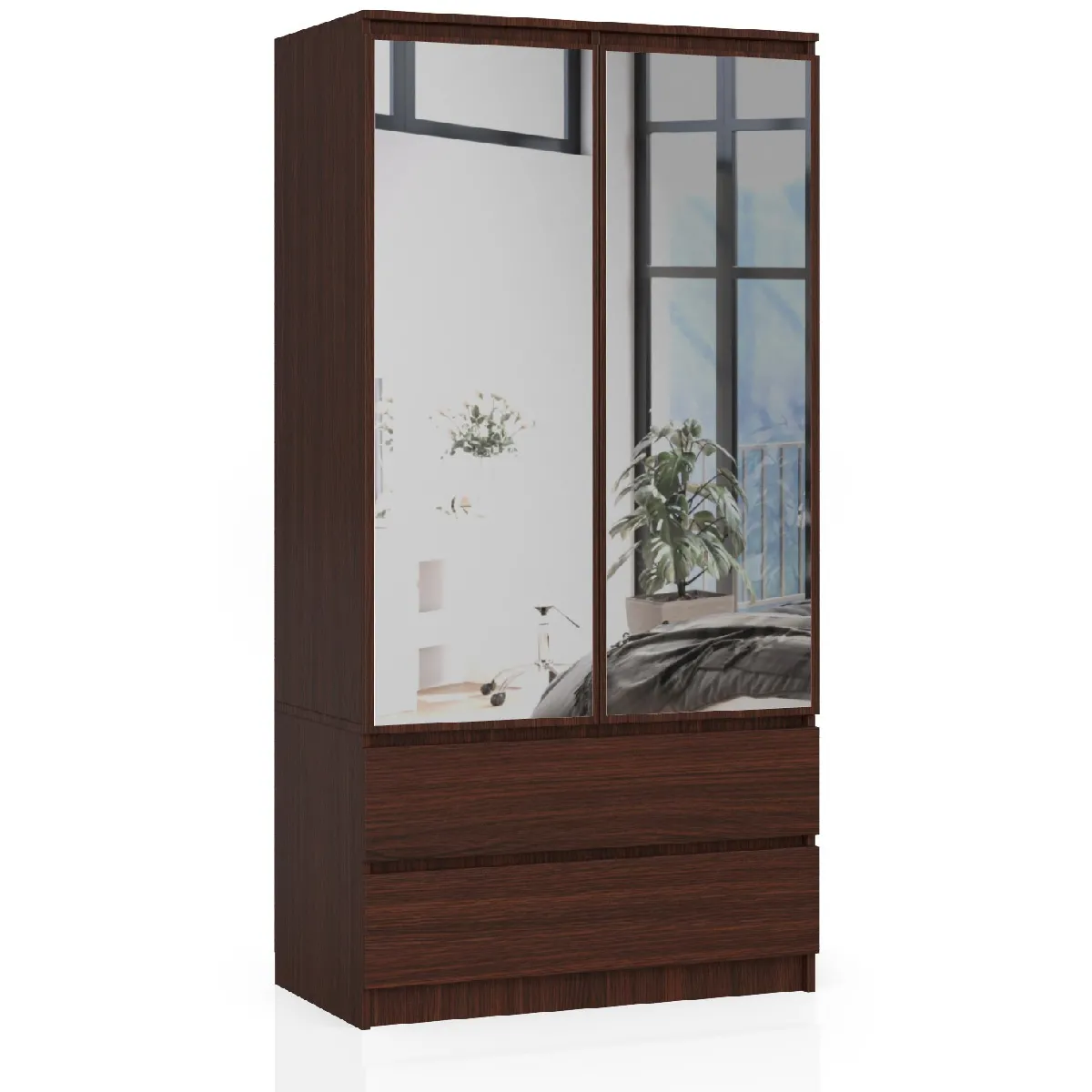 Akord Armoire 2 portes miroir et tiroirs - Wengé
