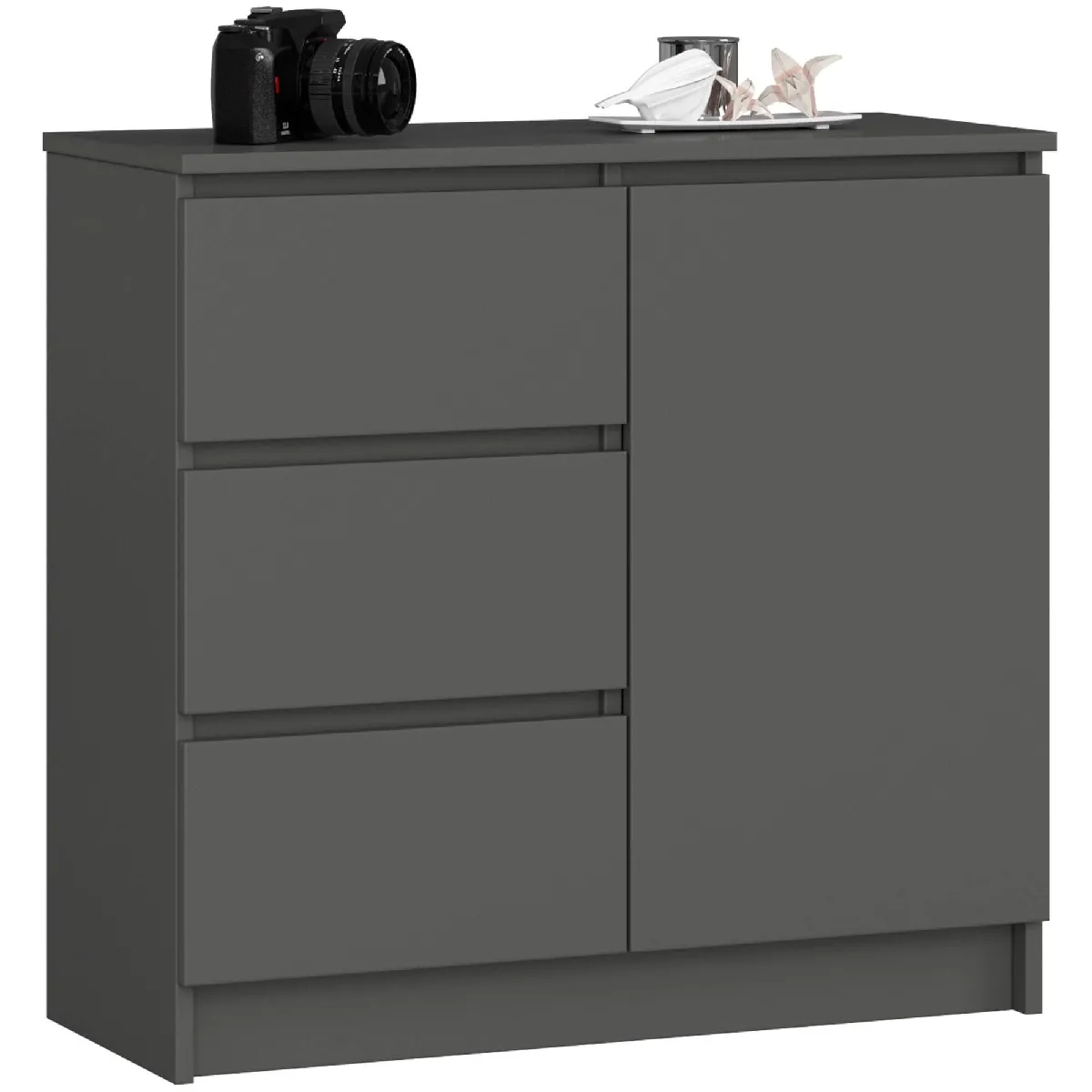 Akord Commode buffet Jerry 1 porte 3 tiroirs - Graphite