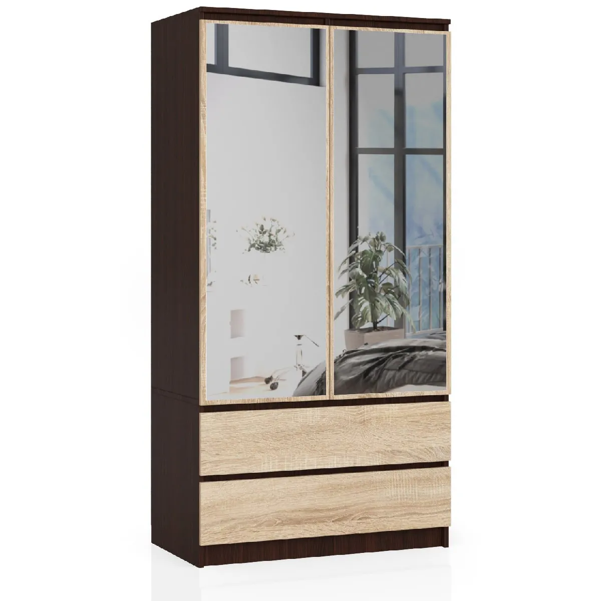 Akord Armoire 2 portes avec miroir - Wengé