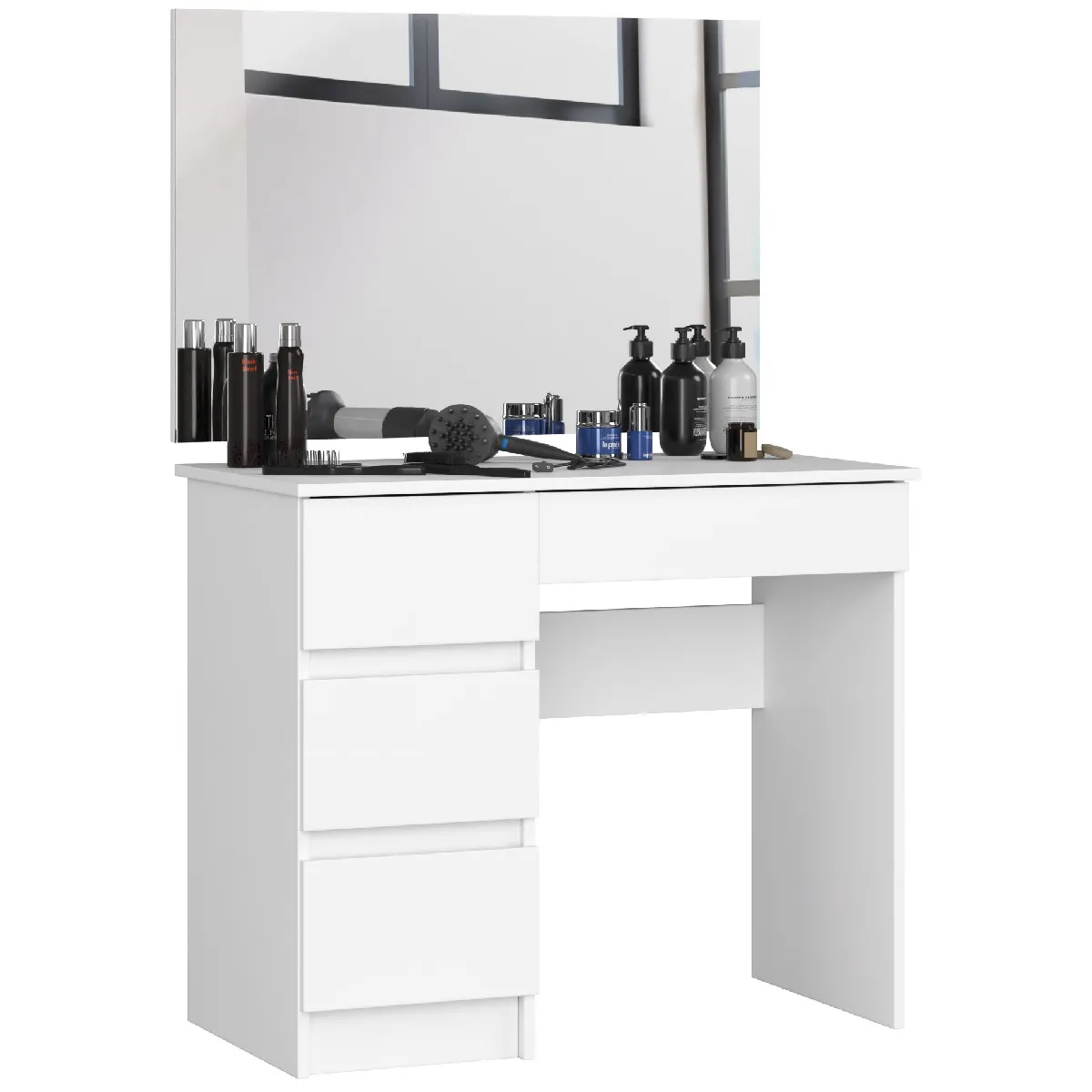 Coiffeuse Akord Table de coiffeuse gauche, avec miroir blanche 90 cm 4 tiroirs faade blanche 90x50x142 cm