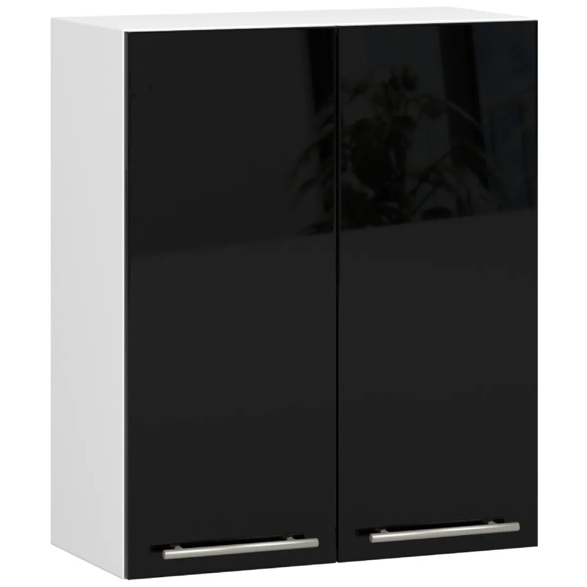 Meuble de cuisine haut AKORD W60 OLIWIA modulable Blanc 60 cm 2 portes faade Noir Brillant 2 tagres 60x30x72 cm