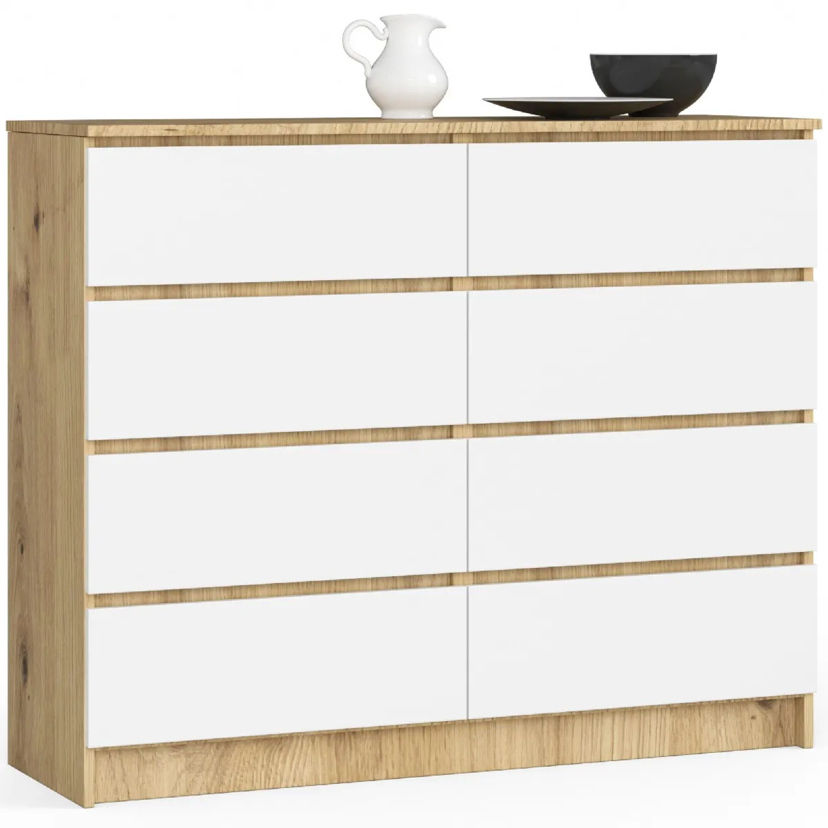 Commode k120 chne artisan 120 cm 8 tiroirs faade blanche 120x40x99 cm