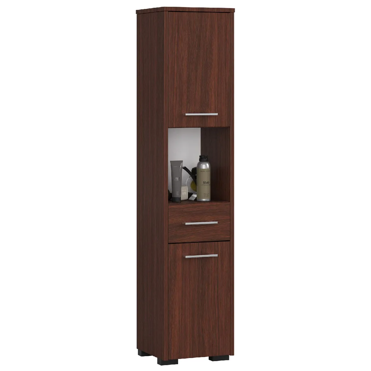 Akord Armoire Salle De Bain Colonne 2 Portes 1 Tiroir 1 Niche Wengé 30X30X140