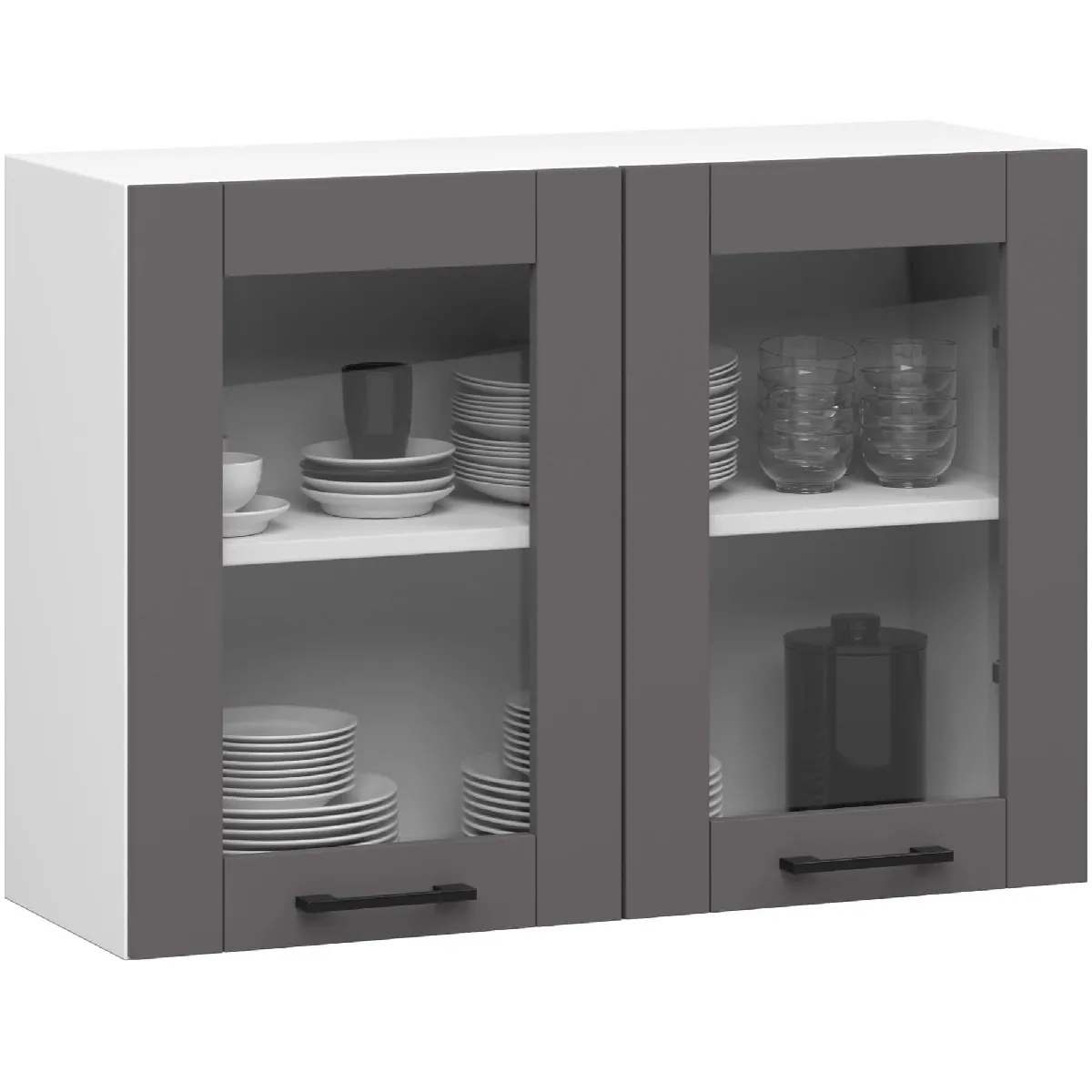 Akord Meuble haut de cuisine vitré - Blanc/gris