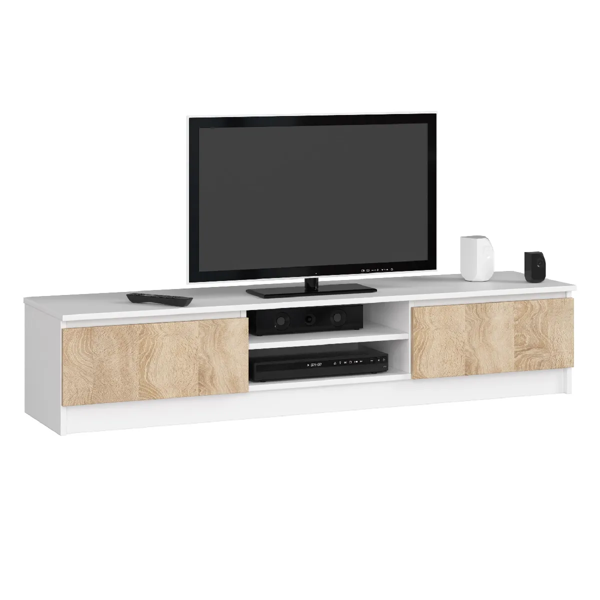 Meuble TV Akord Meuble TV pour salon Blanc 160 cm 2 portes faade Chne Sonoma 2 tagres 160x40x33 cm