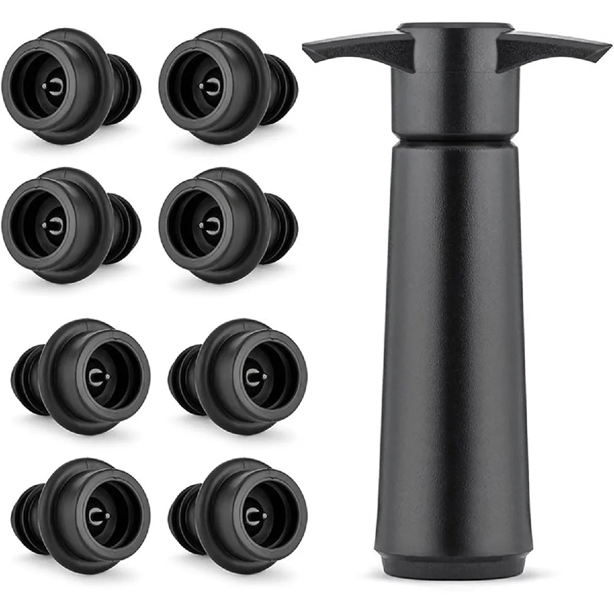 Vendos85 Noire Pompe À Vide Vin Avec 8 Bouchons Silicone