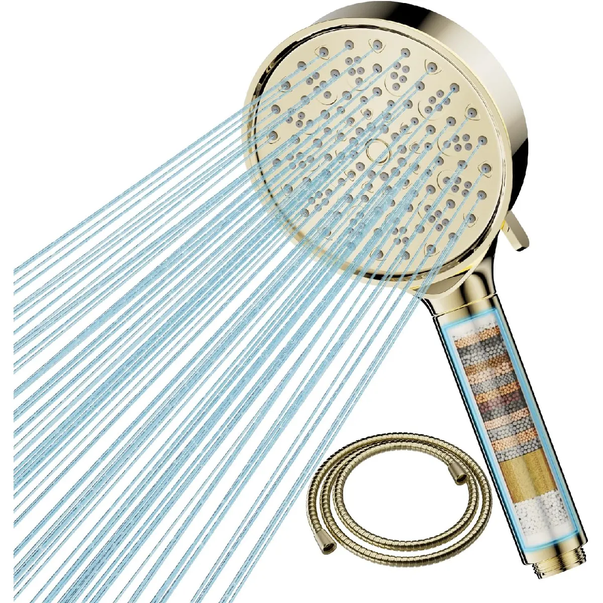 Vendos85 Pommeau De Douche Mural Avec Filtre - 150 Cm - 6 Jets - Rectangulaire - Doré