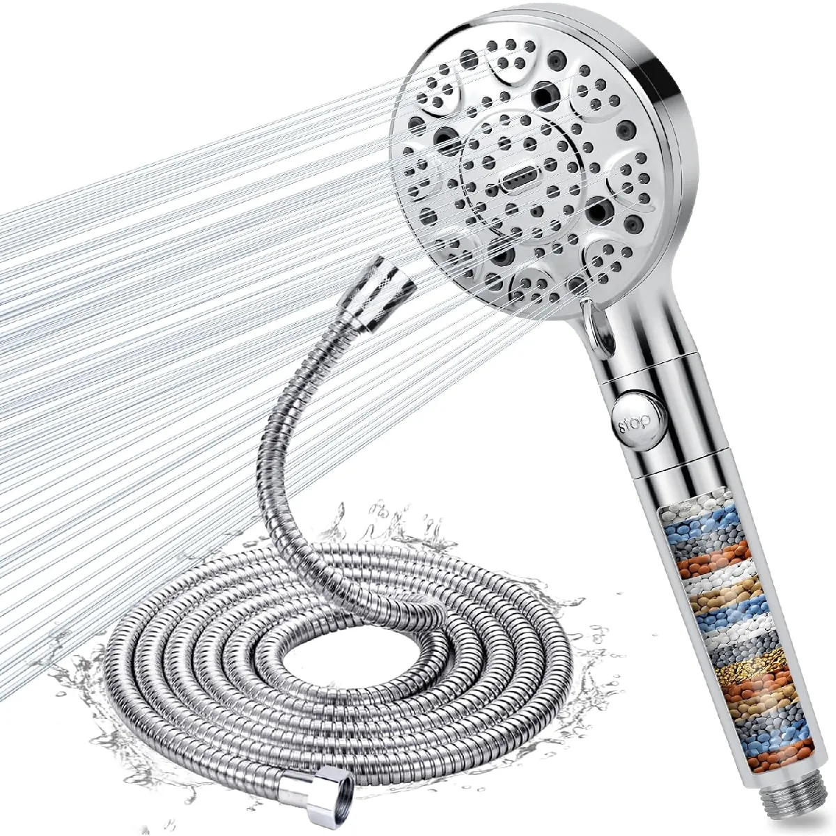 Vendos85 Pommeau De Douche 9 Jets Avec Filtre 15 Couches - 200 Cm