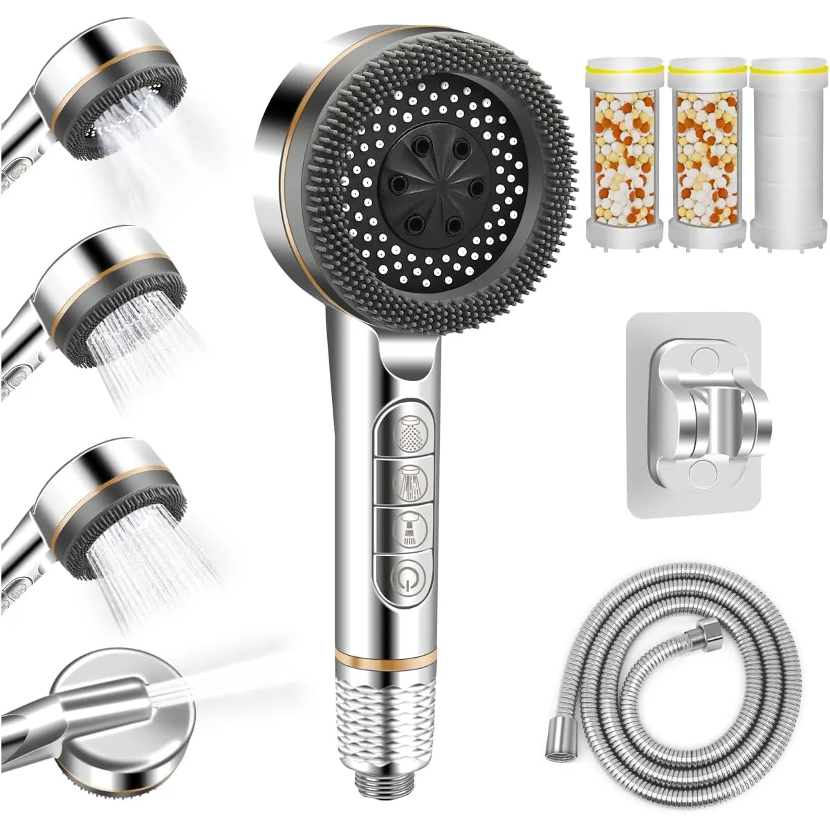 Vendos85 Argent Douchette Avec Filtre Anticalcaire - 150 Cm - 4 Modes - É