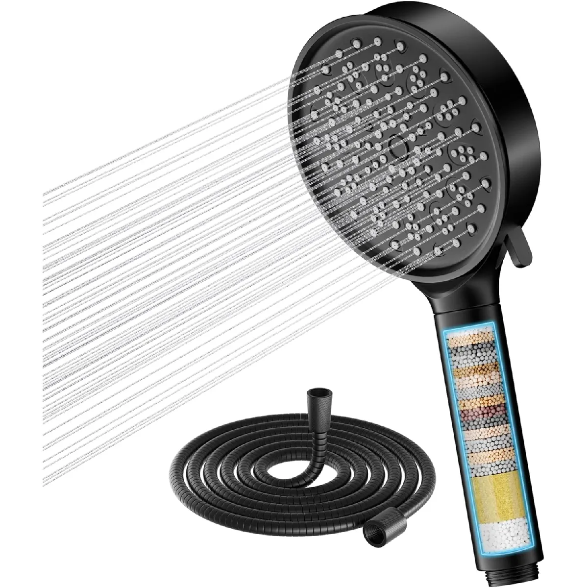 Vendos85 Noir Pommeau De Douche Filtrant À 6 Jets - 150 Cm