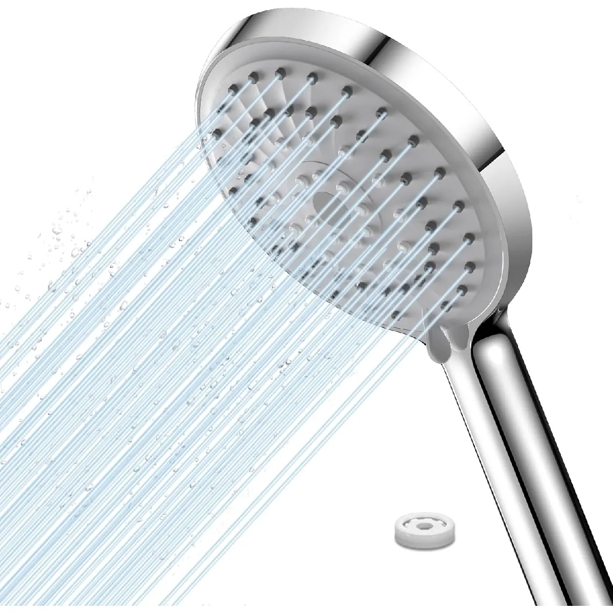 vendos85 - Pommeau de douche rond - 5 jets - Argent et noir - Image 2