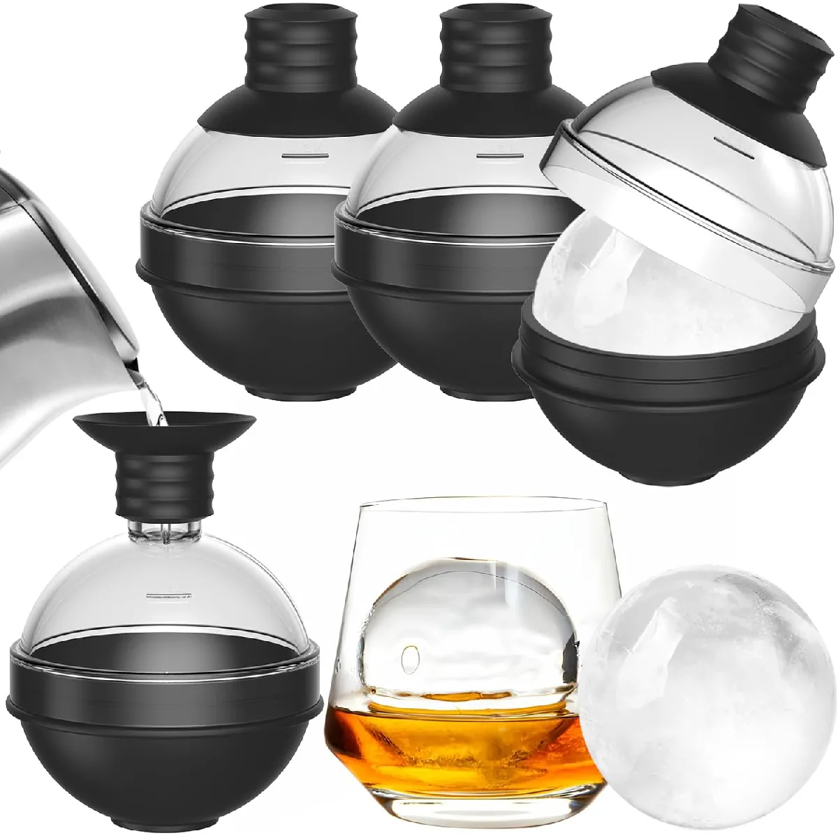 Vendos85 Noir Moule À Glaçons Ronds Xxl Silicone 2,5"