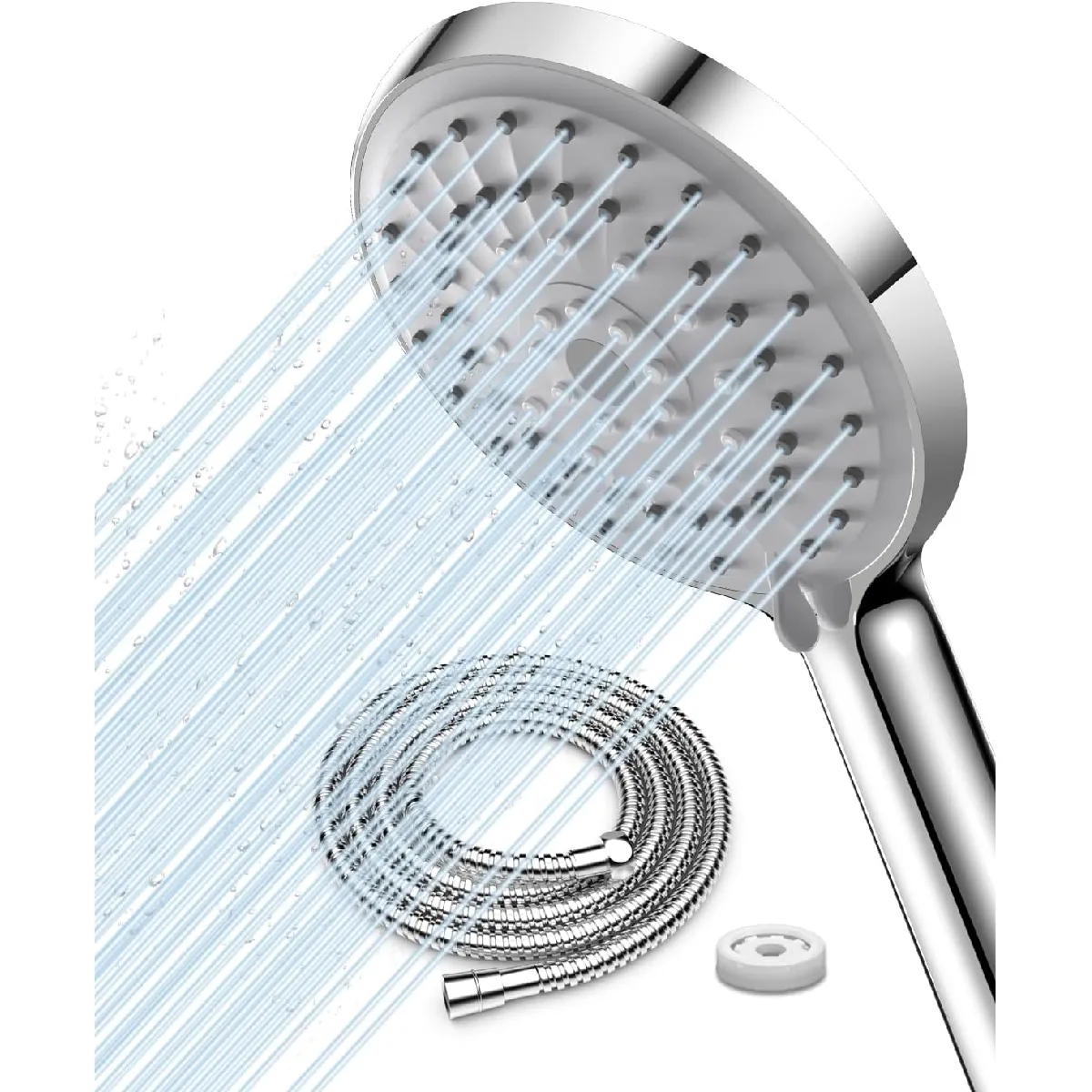 Vendos85 Argent Pommeau De Douche Ovale Haute Pression - 200 Cm - 5 Jets - É