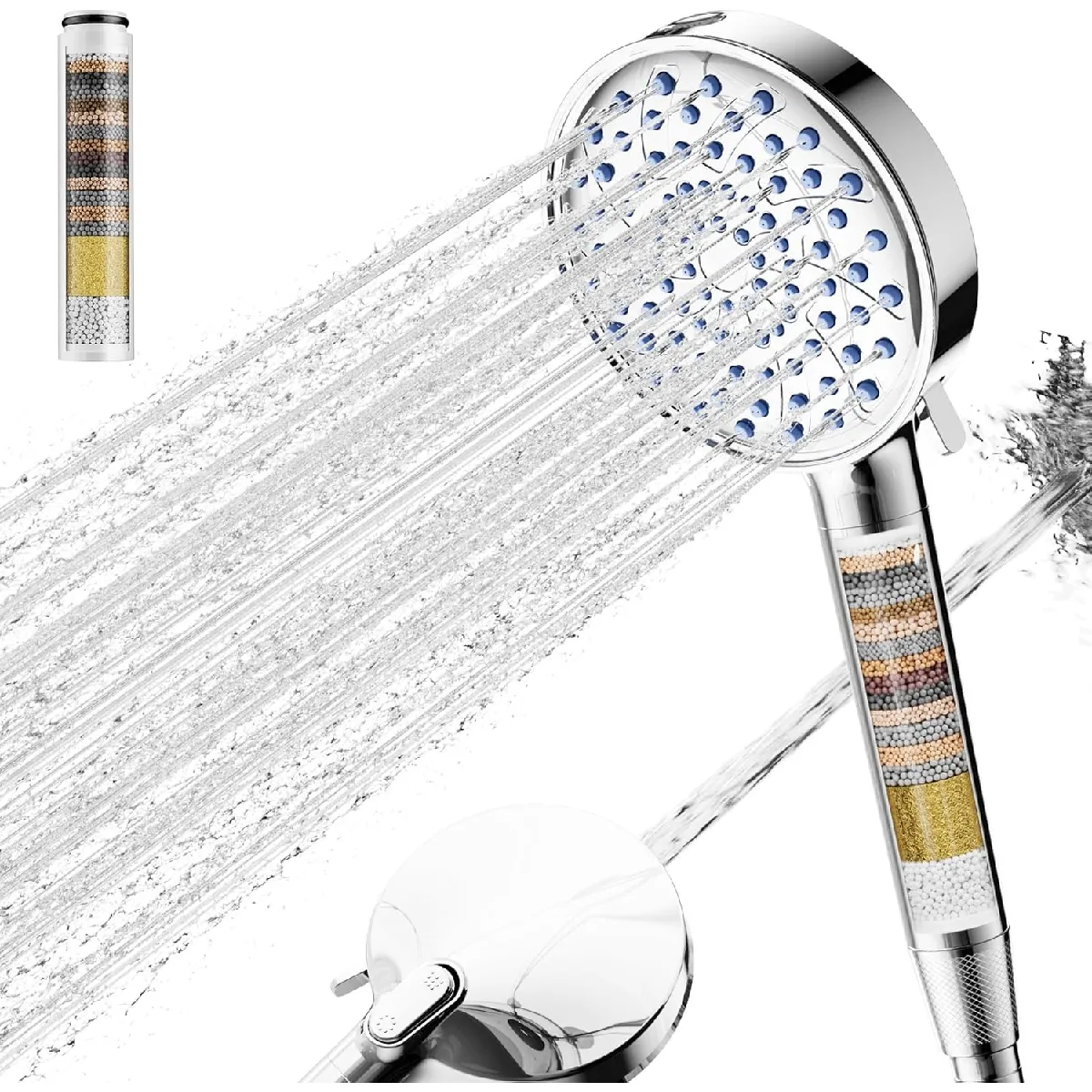 Vendos85 Argent Pommeau De Douche Avec Filtre - 7 Jets - É