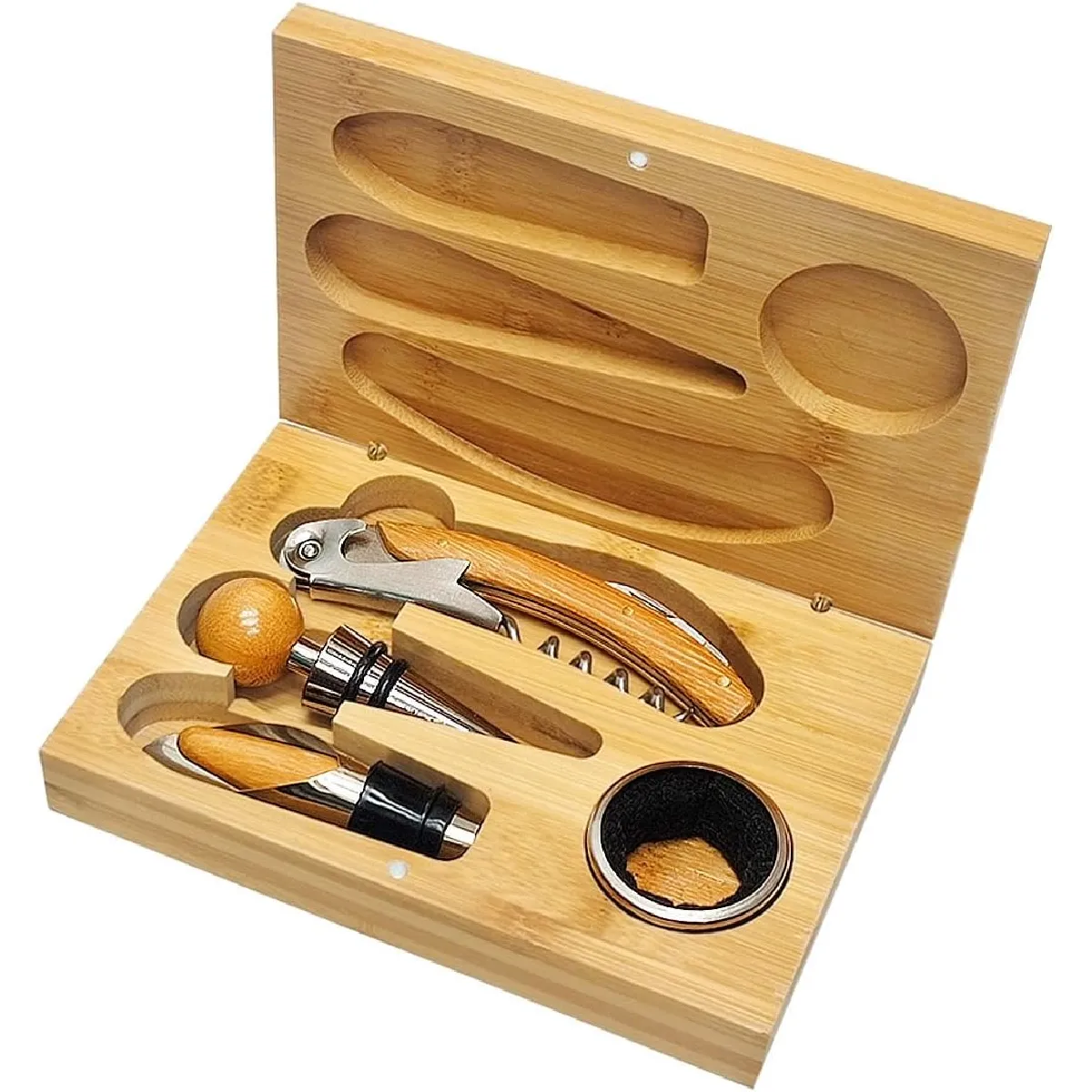 Vendos85 Coffret 4 Pièces Accessoires Vin En Bois Élégant