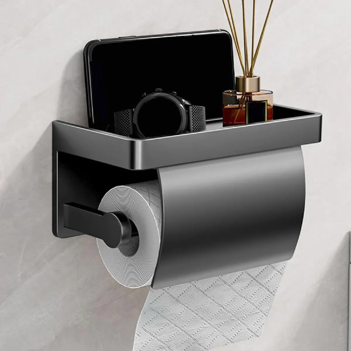 Vendos85 Gris Porte-Papier Toilette Aluminium Avec Étagère