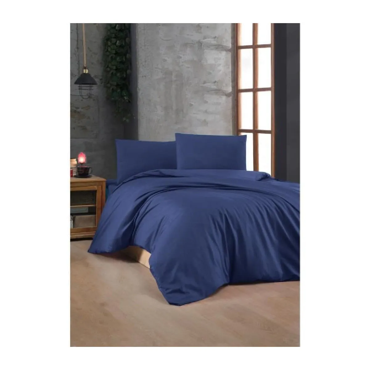 Parure de lit - 1 housse de couette 220 x 240 cm + 2 taies d'oreiller 60 x 60 cm - 100% coton renforcé - Bleu